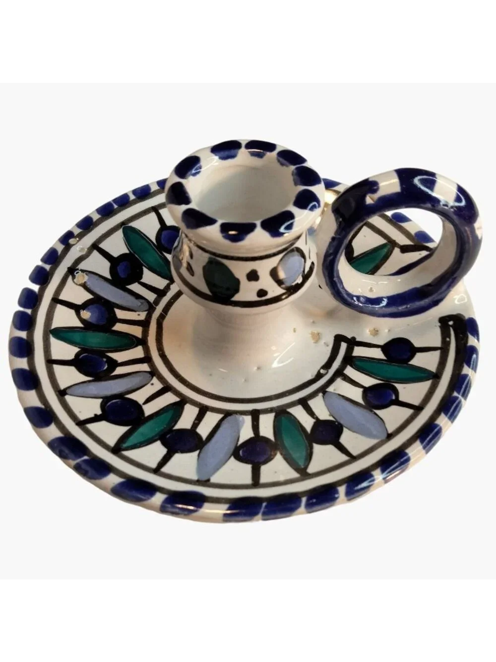 Ceramic hand painted Candle Holder Taper Candlestick Vintage Italy 1970 Shabby